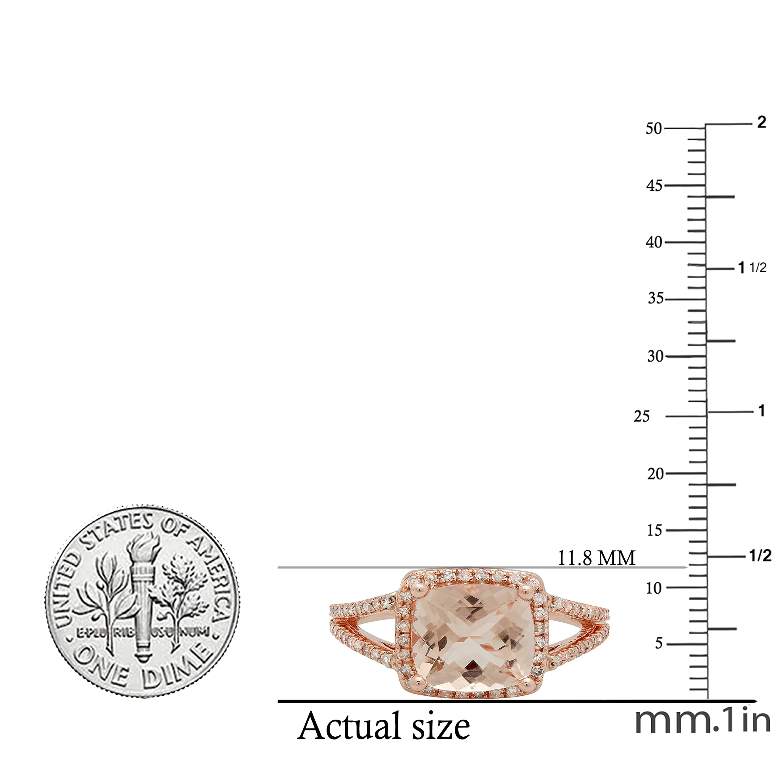 Dazzlingrock Collection 9mm Cushion Morganite & Round White Diamond Halo Split Shank Engagement Ring for Women in 14K Rose Gold Size 8