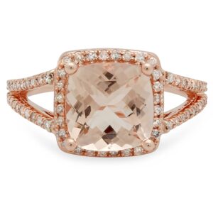 Dazzlingrock Collection 9mm Cushion Morganite & Round White Diamond Halo Split Shank Engagement Ring for Women in 14K Rose Gold Size 8