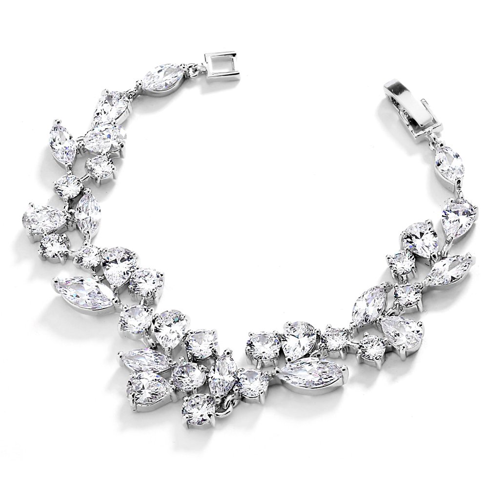 Mariell Mosaic Shaped CZ Wedding Bracelet in Silver Rhodium. 6 ¼" Petite Size, Perfect for Smaller Wrist!