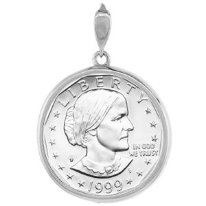 sterling silver susan b. anthony bezel sacagawea 26 mm coins prong back round edge coin not included