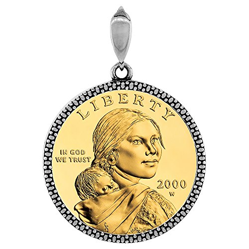 Sterling Silver Susan B. Anthony Bezel Sacagawea 26 mm Coins Prong Back Illusion Edge Coin NOT Included