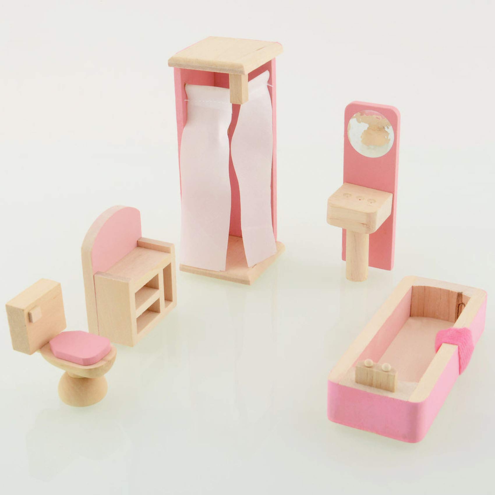 Dreams-Mall Wooden Doll House Furniture Set Toy for Baby Kids Bathroom