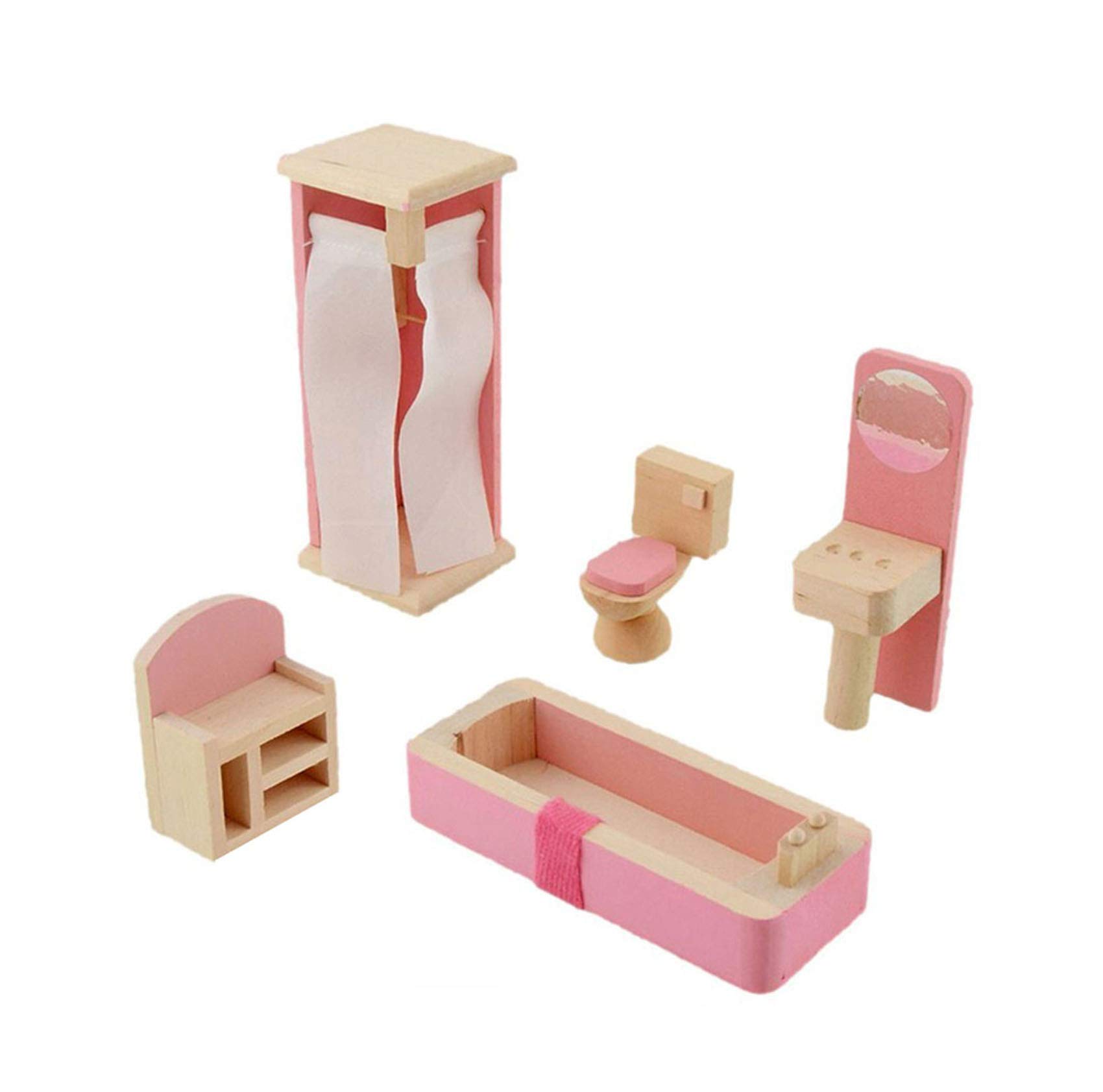 Dreams-Mall Wooden Doll House Furniture Set Toy for Baby Kids Bathroom