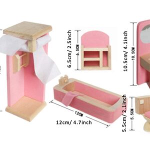 Dreams-Mall Wooden Doll House Furniture Set Toy for Baby Kids Bathroom