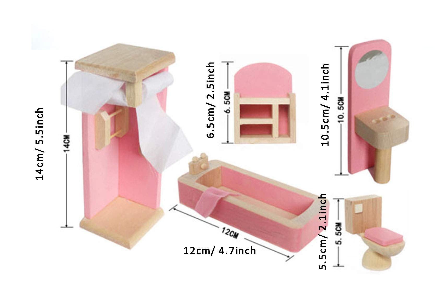 Dreams-Mall Wooden Doll House Furniture Set Toy for Baby Kids Bathroom