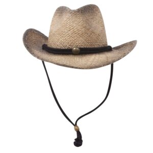 MG Tea Stained Raffia Straw Cowboy Hat - Tan with tint of black