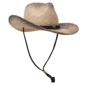 MG Tea Stained Raffia Straw Cowboy Hat - Tan with tint of black