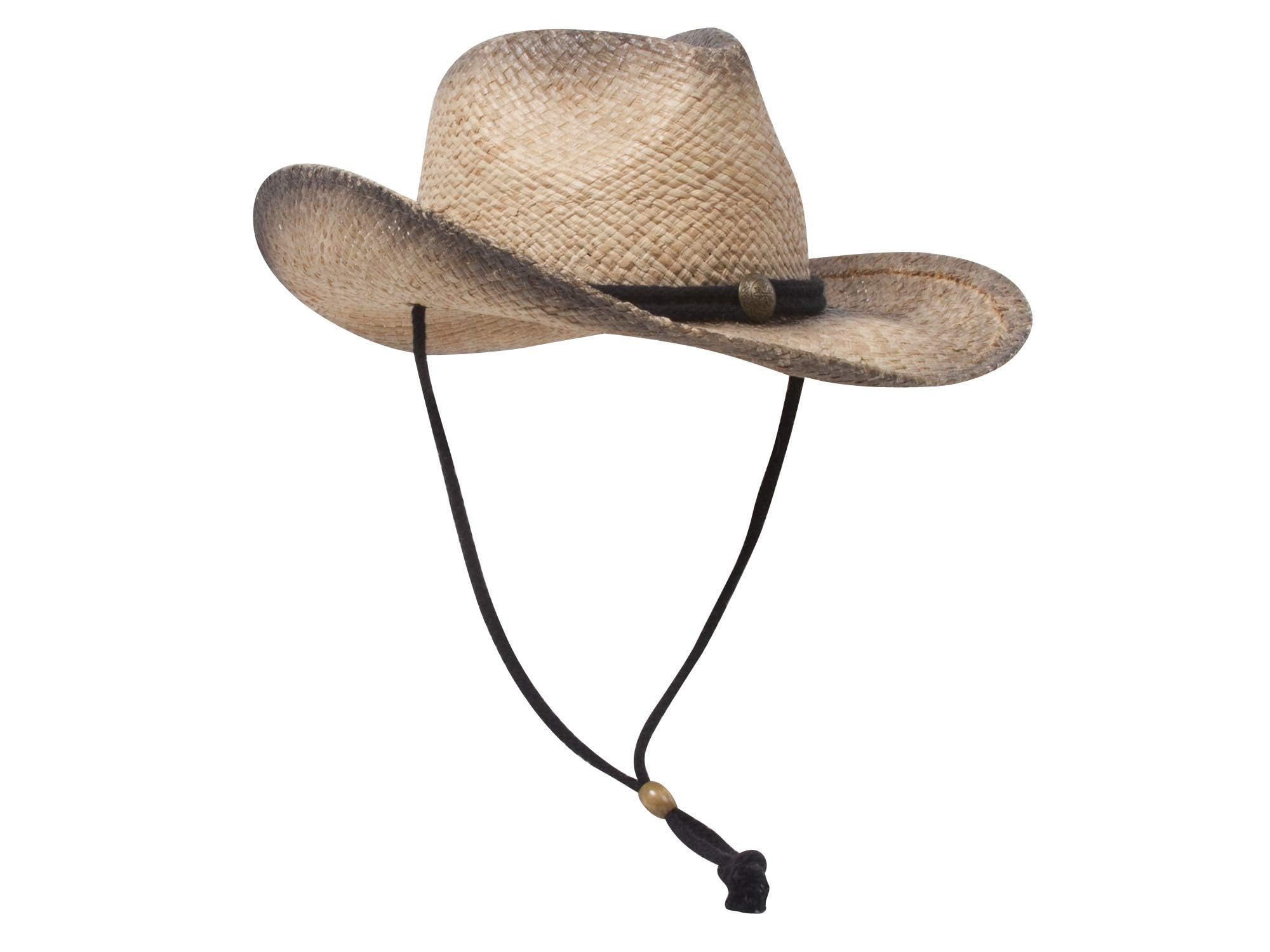 MG Tea Stained Raffia Straw Cowboy Hat - Tan with tint of black