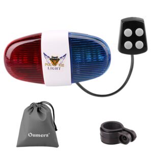 Oumers Bicycle Police Sound Light, Bike LED Light Electric Horn Siren Horn Bell, 6 LED Light 4 Sounds Trumpet, Warning Safety Light, Waterproof Bicycle Lights Accessories, No Batteries in