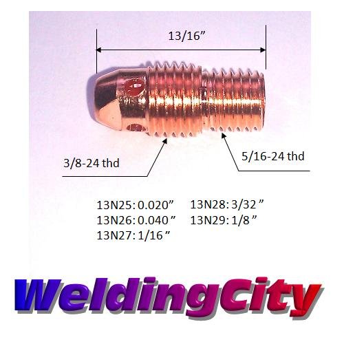 WeldingCity Pack of 5 Collet Body 13N29 (1/8") for TIG Welding Torch 9, 20 and 25 Series from Weldcraft Lincoln Miller ESAB Weldcraft CK (5-PK)