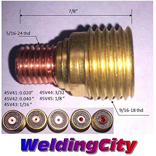 WeldingCity 2-pk Gas Lens Collet Body 45V45 (1/8") for TIG Welding Torch 9, 20 and 25 Series from Weldcraft Lincoln Miller ESAB Weldcraft CK (2-PK)