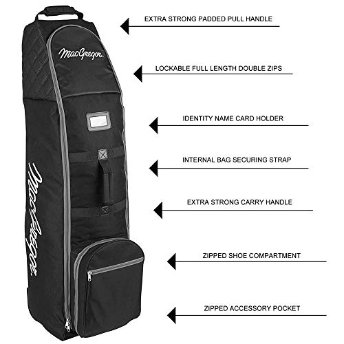 MACGREGOR Golf MACTC003SD MACTEC Deluxe Wheeled Golf Travel Cover Bag, Black/Black