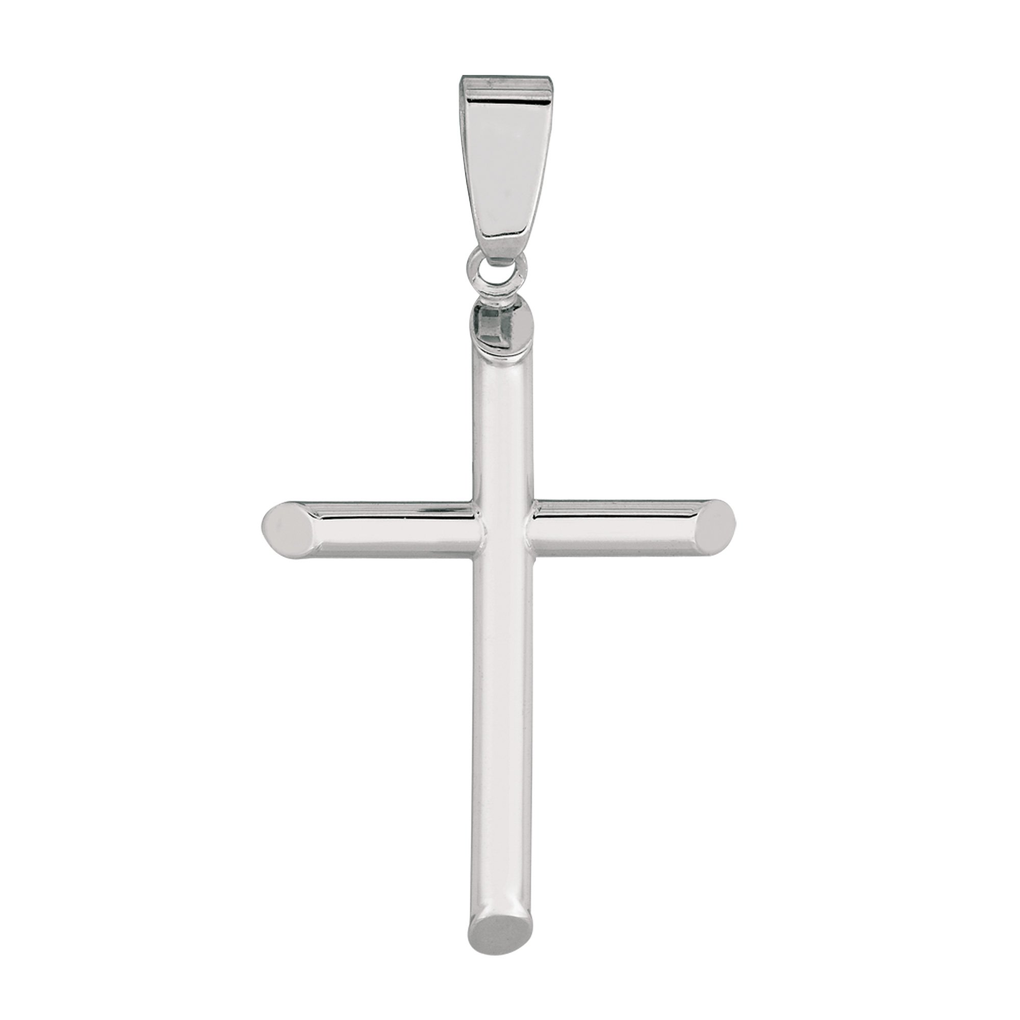 Jewelry Affairs 14k White Gold Shiny Round Tube Cross Pendant