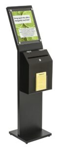 displays2go locking donation station, ballot box with 8.5 x 11-inch sign holder kiosk (black) (ssb811bkbk)