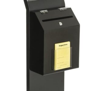 Displays2go Locking Donation Station, Ballot Box with 8.5 x 11-Inch Sign Holder Kiosk (Black) (SSB811BKBK)