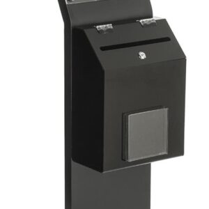 Displays2go Locking Donation Station, Ballot Box with 8.5 x 11-Inch Sign Holder Kiosk (Black) (SSB811BKBK)