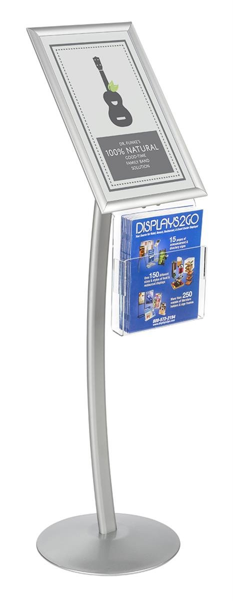 Displays2go CMB17NGW Floor Sign Stand with Literature Pocket, Snap Frame for 11x17-Inch Poster, Silver