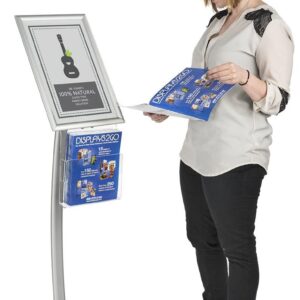 Displays2go CMB17NGW Floor Sign Stand with Literature Pocket, Snap Frame for 11x17-Inch Poster, Silver