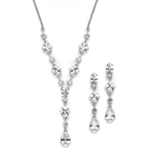 mariell cubic zirconia necklace & earrings bridal jewelry set, cz crystal statement necklace set for weddings, formal events, mother of the bride