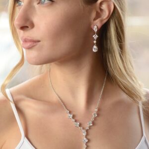 Mariell Cubic Zirconia Necklace & Earrings Bridal Jewelry Set, CZ Crystal Statement Necklace Set for Weddings, Formal Events, Mother of The Bride