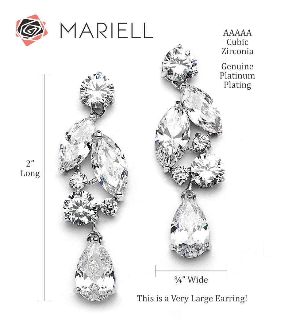 Mariell Bridal and Wedding Large Statement Earring, Bold Size Cubic Zirconia Crystal Jewelry for Brides, Pageant, Prom and Mother of the Bride