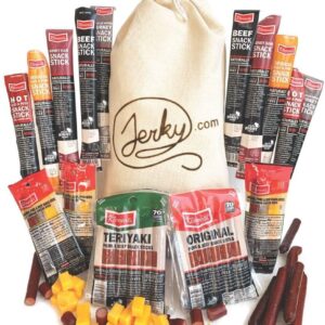 Jerky Gift Basket for Men - 26pc Jerky Variety Pack of Beef, Pork, Turkey, & Ham Snack Sticks - High Protein Healthy Snack - Unique Gift for Men