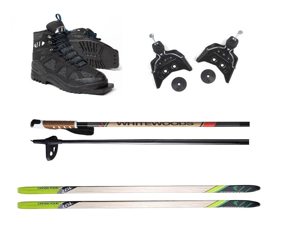 Whitewoods Adult 75mm 3-Pin Cross Country Ski Package, 157cm - Skis, Boots, Bindings, Poles (40, 90-120 lbs.)