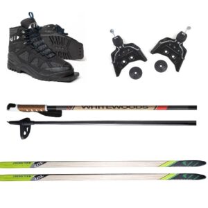 Whitewoods Adult 75mm 3-Pin Cross Country Ski Package, 157cm - Skis, Boots, Bindings, Poles (38, 90-120 lbs.)