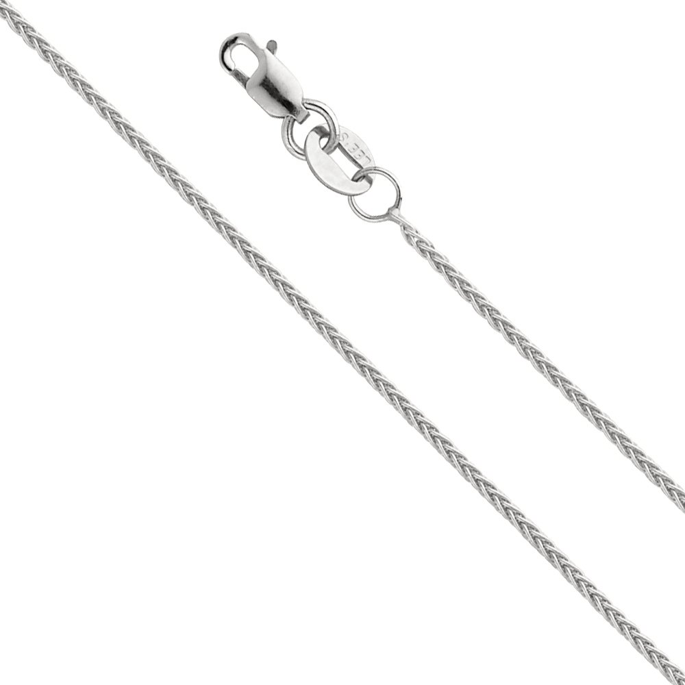 14k REAL White Gold Solid 1mm Braided Wheat Chain Necklace with Lobster Claw Clasp - 20"