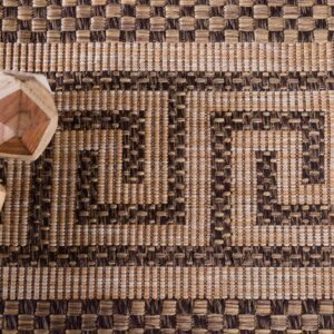 Unique Loom Outdoor Border Collection Area Rug - Greek Key (7' 1" x 10' Rectangle, Brown/ Light Brown)