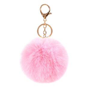 luvi artificial faux rabbit fur keychain fluffy plush ball pompom ball charm key chain purse decoration cute car key decor puff purse decor handbag bag charm decoration for women girls pink