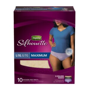 Depend Silhouette for Women Incontinence Briefs, Maximum Absorbency, Large/X-Large, 10Count