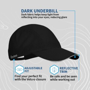 TrailHeads Women's Race Day Performance Running Cap, Lightweight & Quick Drying Mesh Sports Hat with Reflective Trim - Black