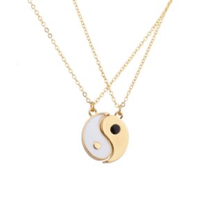 lux accessories ying yang twins emoji symbol bff pendent friendship necklaces gift for friends (gold)