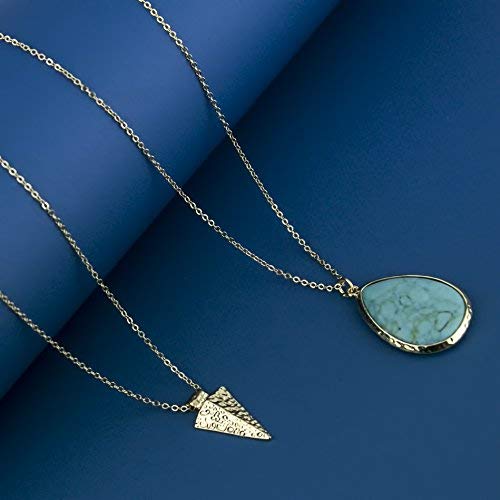 LUX ACCESSORIES Turquoise Tone Stone Teardrop Arrowhead Arrow Necklace Set