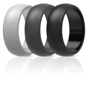 ThunderFit Silicone Wedding Rings for Men, Rubber Engagement Bands 8.7mm Wide 2mm Thick - 1/3/4/5/7 Variety Multipack (Black, Gray, Light Gray, 10.5-11 (20.6mm))