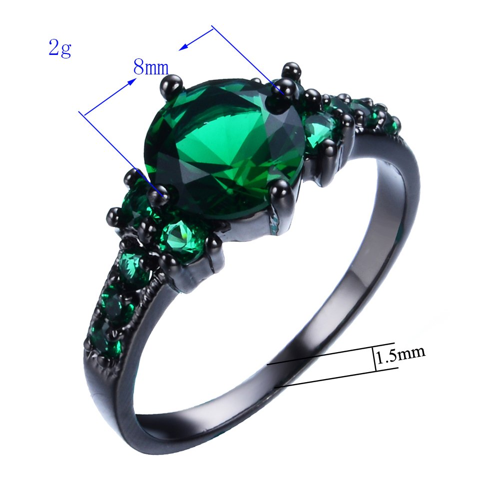 JunXin Black Gold Emerald Green Round Cubic Zirconia CZ Stones Ring Daily Wear Size6/7/8/9/10(6)