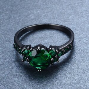 JunXin Black Gold Emerald Green Round Cubic Zirconia CZ Stones Ring Daily Wear Size6/7/8/9/10(6)