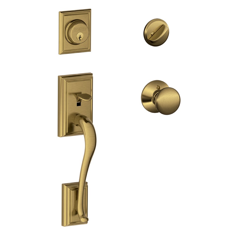 SCHLAGE Lock Company Addison Single Cylinder Handleset and Plymouth Knob, Antique Brass (F60 ADD 609 PLY)