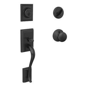 schlage f60 add 622 ply addison front entry handleset with plymouth knob, deadbolt keyed 1 side, matte black