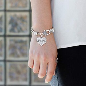 Inspired Silver - Sister in Christ Braided Bracelet for Women - Silver Pave Heart Charm Bracelet with Cubic Zirconia Jewelry