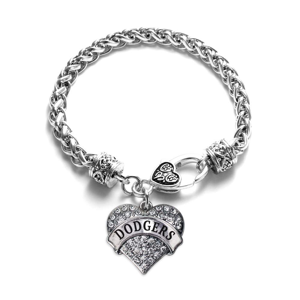 Inspired Silver - Dodgers Braided Bracelet for Women - Silver Pave Heart Charm Bracelet with Cubic Zirconia Jewelry