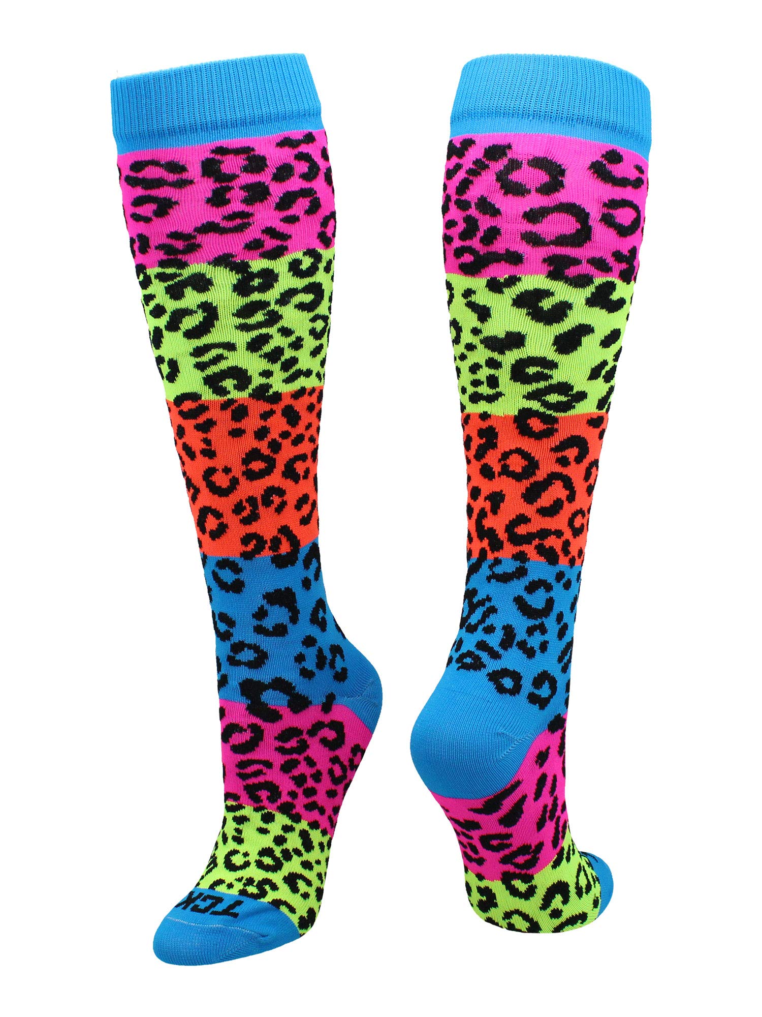 TCK Neon Rainbow Fun Print OTC Socks (Leopard Print, Small)