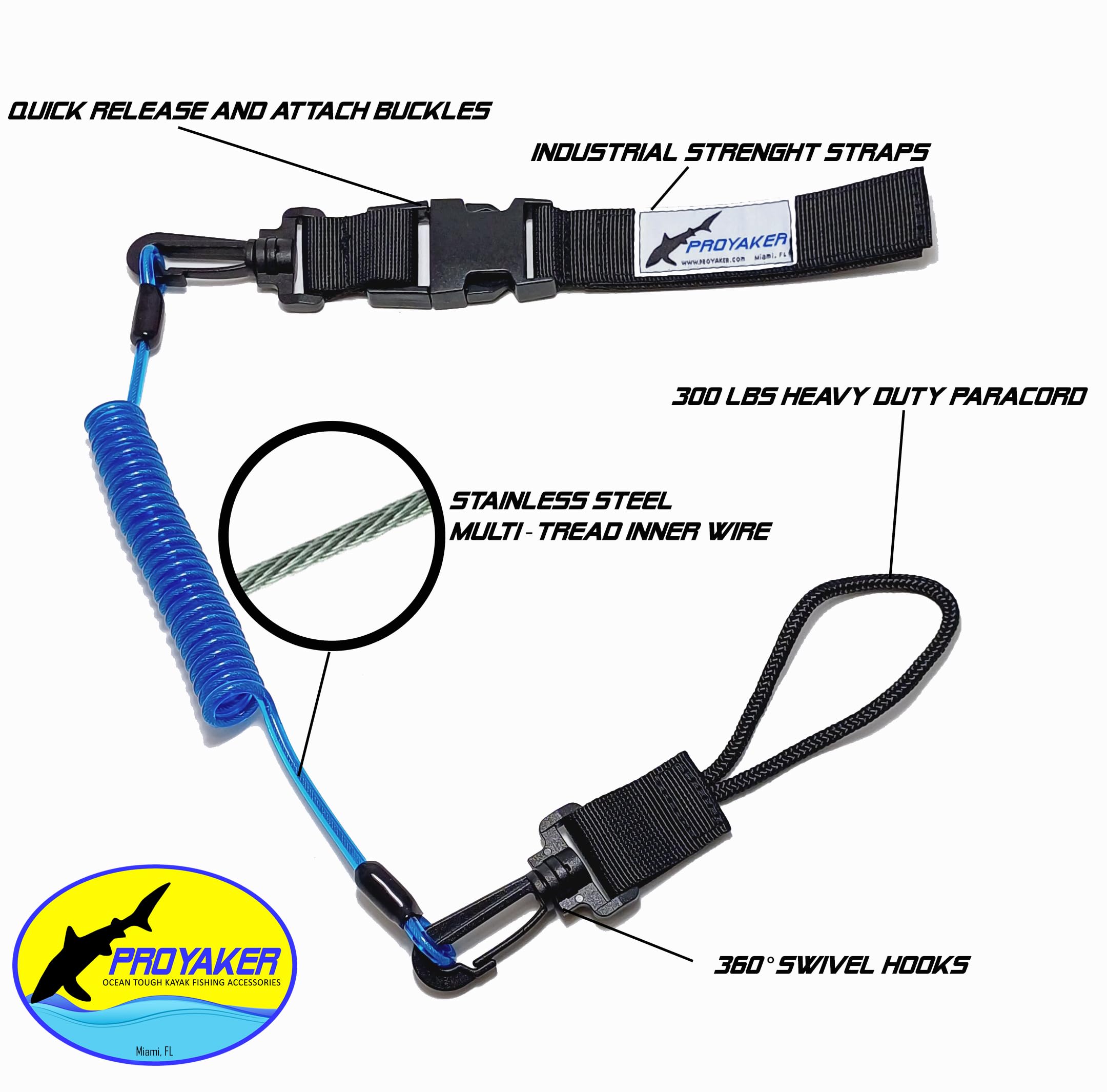 PROYAKER Heavy Duty Tackle and Gear Fishing Rod Leash for Offshore Boat and Kayak Fishing (2 PROYAKER LEASHES)