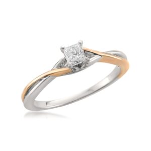 Beyond Brilliance 1/4 Carat, 14K Two-Tone Rose & White Gold with Rhodium Princess Cut Diamond Engagement Ring (I-J, I1-I2), Size 7 | Natural Diamond Engagement Ring for Women