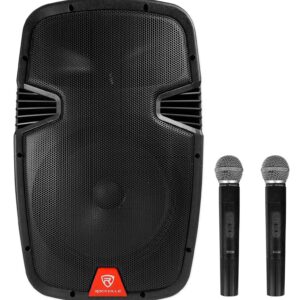 Rockville RAM12BT 12" Rechargeable Powered 600W PA Speaker+2 Mics+Bluetooth+Stand