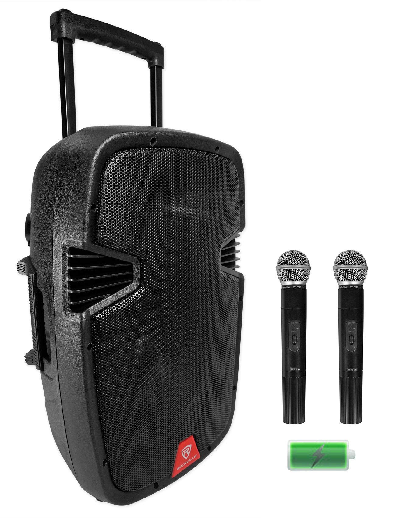 Rockville RAM12BT 12" Rechargeable Powered 600W PA Speaker+2 Mics+Bluetooth+Stand