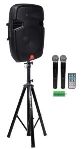 rockville ram15bt 15" rechargable powered 800w pa speaker+2 mics+bluetooth+stand