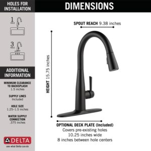 Delta Faucet Essa Kitchen Faucet with Pull Down Sprayer, Kitchen Sink Faucet Matte Black, Magnetic Docking Spray Head, Delta Kitchen Faucet Pull Down, Matte Black 9113-BL-DST