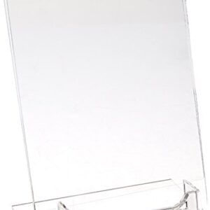 Displays2go Clear Acrylic 5x7 Sign Holder with Business Card Pocket, Tabletop with Slant Back (ASH57BCC)